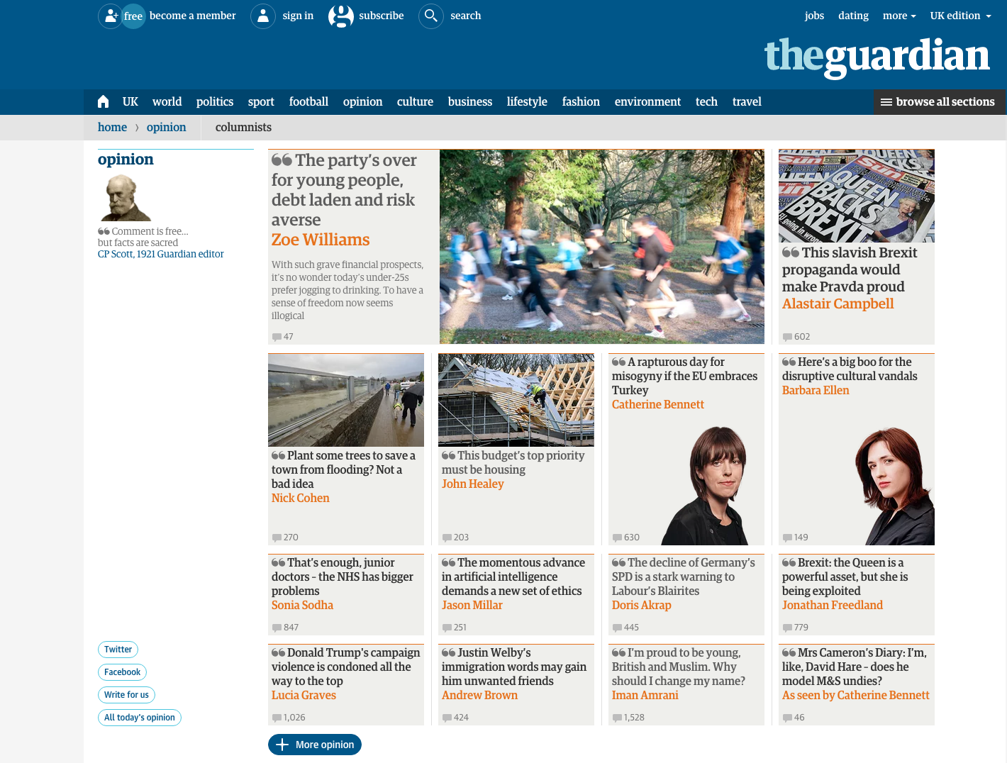 Screengrab of Guardian Opinion section