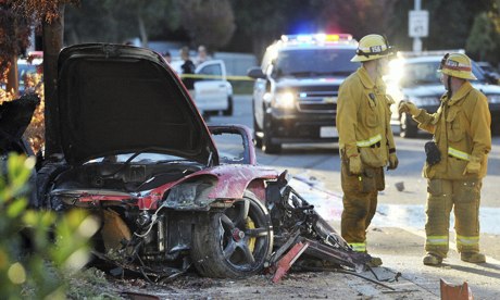 Wreckage of Porsche in which Paul Walker and Roger Road were killed