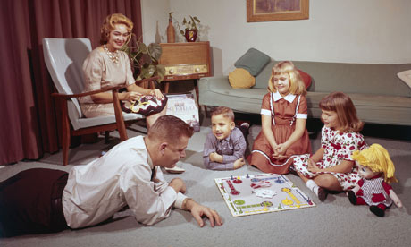 Family playing board games