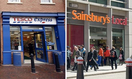 Shop fronts of a Tesco Express and a Sainsbury's Local