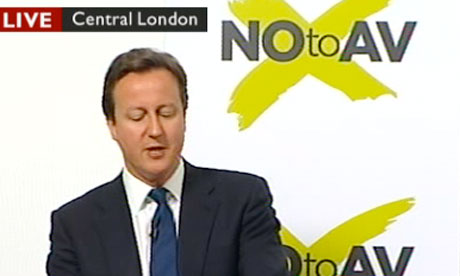 David Cameron speaking at a NOtoAV event