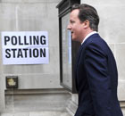 David Cameron arriving to vote in the AV referendum at Westminster Methodist Hall, London
