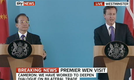 David Cameron and the Chinese premier, Wen Jibao, at a Downing Street press conference