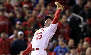 Photo: Cardinals David Freese drops a pop-up during game 6 of the