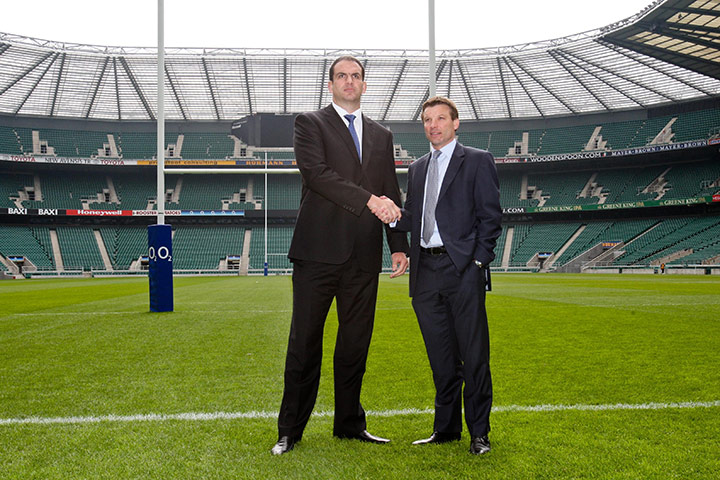 Martin Johnson: Martin Johnson shakes hands with Rob Andrew