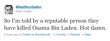 First tweet on Osama bin Laden s death