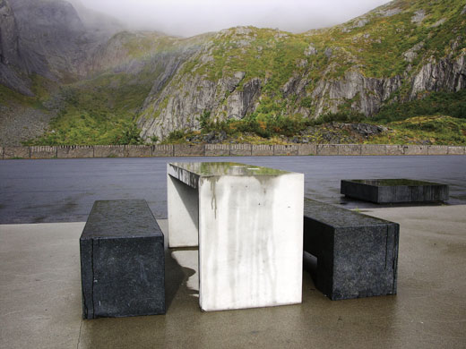 Outdoor art in Norway: A picnic spot in the Lofoten archipelago, Norway