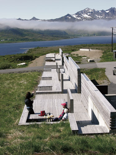 Outdoor art in Norway: A picnic spot in the Lofoten archipelago, Norway