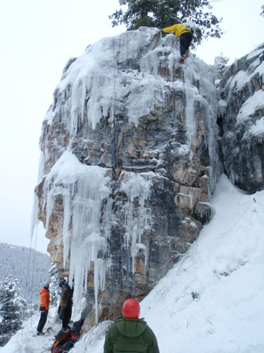 Ice Park Teton: Climber topping out on ice wall
