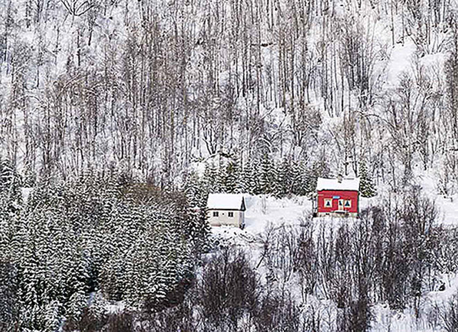 Been there red comp: Red Cabin in a Black and White World, Bodo, Norway