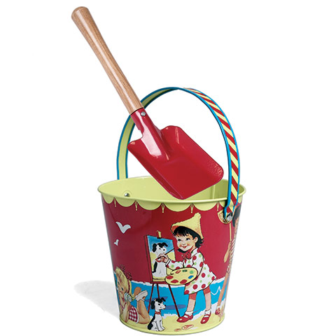 Beach kit: Vintage tin seaside bucket and spade