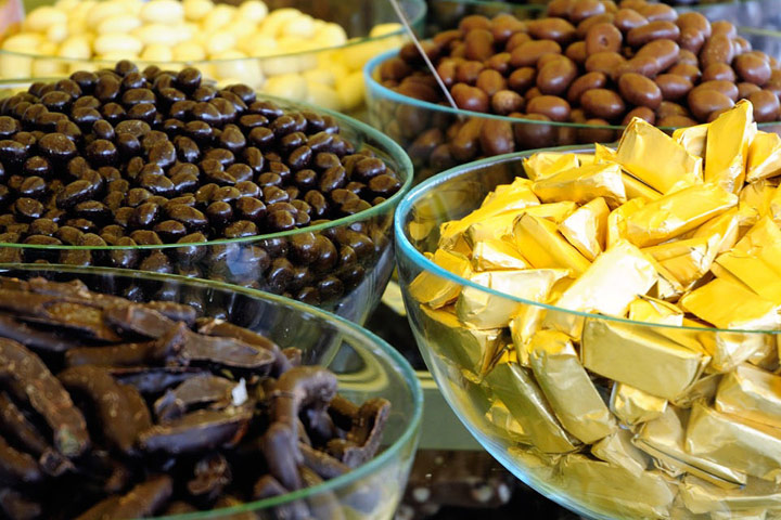 viewfinder: A display of chocolate at the chocolate fair in Turin, Italy