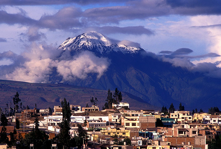 Ecuador train: Tungurahua Volcano viewed from Riobamba, Ecuador