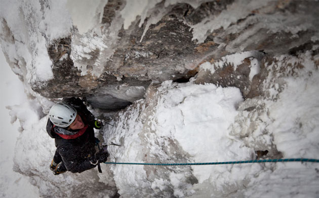 Ice climber in gully