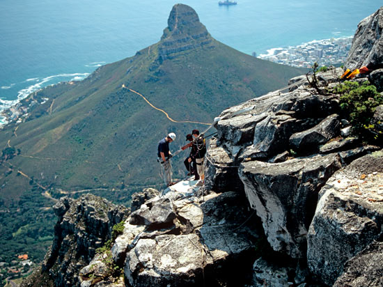 Abseiling from the top of Table Mountain, Cape Town