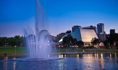 Torrens river and Adelaide Festival Centre, Elder Park, Adelaide