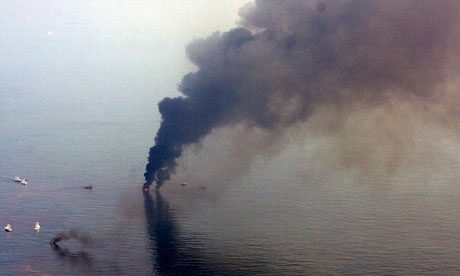Controlled burn of oil from Deepwater Horizon oil spill Louisiana coast