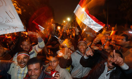 Protesters celebrate President Hosni Mubarak's resignation. 