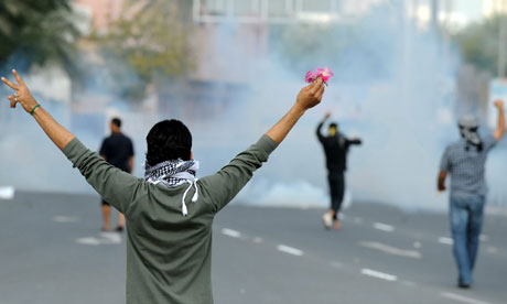 protesters clash with police near Salmaniya Medical Complex, in Manama, Bahrain
