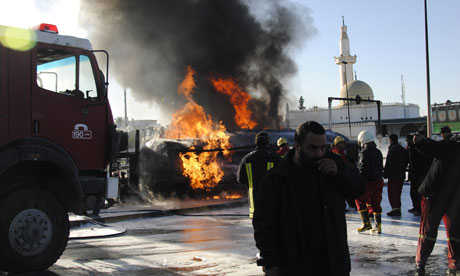 A petrol tanker explodes near the Gadaffi compound in Tripoli