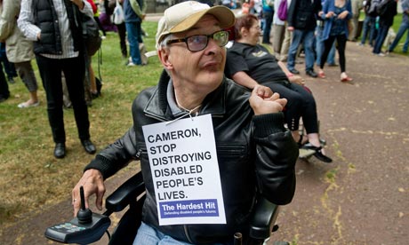 A wheelchair user on The Hardest Hit protest march in London