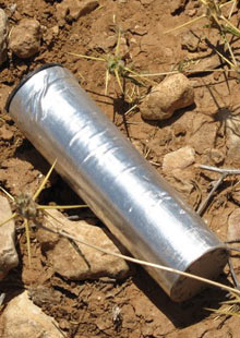 A metal cannister found by Mohammed and Eid Da'ajani near their home