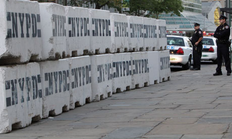 concrete barricades set up in front of the United Nations headquarters in New York 